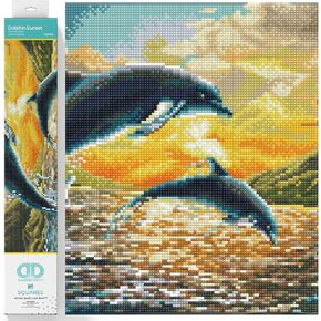 DIAMOND DOTZ ® - Dolphin Sunset, Full Drill, Square Dotz, Square Diamond Painting Kits, Square Drill Diamond Painting, Diamond Painting Square Drill, Square Diamond Art, 12.4"x16.5"