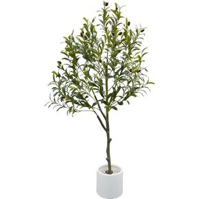 Artificial Eucalyptus Tree 5ft Tall, Modern Fake Silver Dollar Leaves Plastic Plants for Home Decor Indoor Outdoor Garden Decor, Faux Tree with White Pot