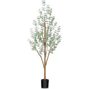 Artificial Eucalyptus Tree,4ft Tall Fake Silver Dollar Trees,Potted Faux Eucalyptus Plants with Natural Wood Trunk and Lifelike Leaves for Indoor Home Office Decor