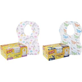 Glad for Kids Disposable Paper Bibs Bundle: Unicorn and Shark Designs with Crumb Catcher - 30 Count Each, Perfect for Meals, Travel, and Art & Craft Activities