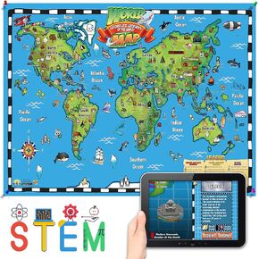 Waypoint Geographic Kid's World Map Wall Chart with Interactive App, Fun Learning Resources for Kids, Great Gift Idea, Laminated Wall Map Poster, 54" W x 32" H