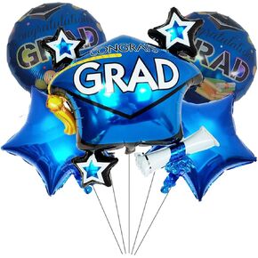 5PCS Blue Congrats Grad Graduation Cap Balloons for 2021 Graduation Party Decor Supplies Grad Mylar Graduation Balloons for College Seniors High School