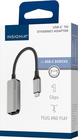 Insignia USB-C to Ethernet Adapter, Plug-and-Play Supports up to 1 Gbps High-Speed in Kuwait