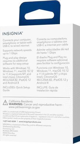 Insignia USB-C to Ethernet Adapter, Plug-and-Play Supports up to 1 Gbps High-Speed in Kuwait