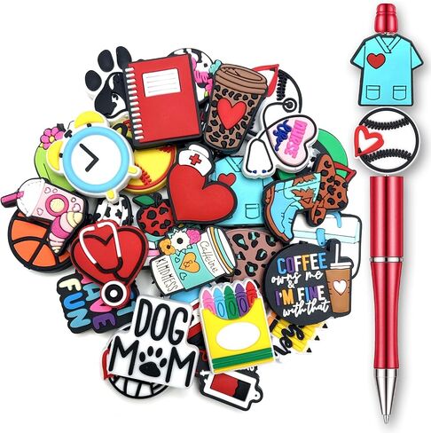 18Pcs Random Different Focal Beads for Pens, Silicone Cute Focal Beads Bulk for Bead Pens Keychain Bracelet Jewelry Making in Saudi Arabia