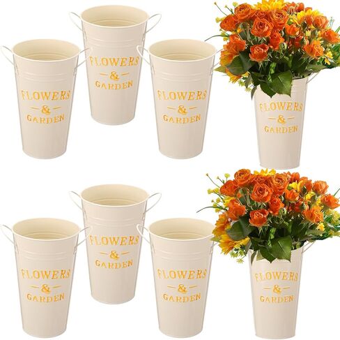 8 قطع 9.8 بوصة دلاء الزهور السائبة المجلفن المعادن زهرية دلو مع مقابض زارع الفرنسية الجدول مزرعة بائع الزهور قطع زهرية لحفل الزفاف in Kuwait