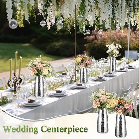 Disco Ball Flower Vase Silver Disco Ball Planter Mirrored Disco Vase Glitter Mosaic Glass Vase for Home Table Living Room Decorations Wedding Flower Arrangement Gift, 9 in Tall in Kuwait