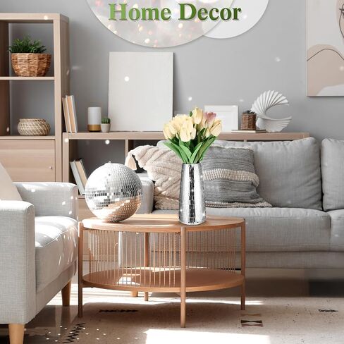 Disco Ball Flower Vase Silver Disco Ball Planter Mirrored Disco Vase Glitter Mosaic Glass Vase for Home Table Living Room Decorations Wedding Flower Arrangement Gift, 9 in Tall in Kuwait