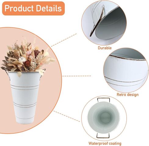 Galvanized Flower Bucket 8 Pcs Rustic Floral Metal Vases with Handles for Home Wedding Table Centerpiece Decor (White, 9 Inch) (Black) in Saudi Arabia