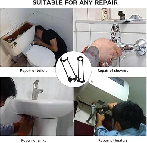 2 قطعة متعددة الوظائف بالوعة وجع مجموعة 7 أحجام الكربون الصلب صنبور وجع للمساحات الضيقة حوض وجع للمطبخ الحمام أربعة الفك عرافة السباكين وجع أدوات إصلاح للرجال in Kuwait