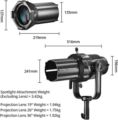 Godox VSA-19K Spotlight Attachment Conical Snoot Optical Condenser to Bowens Mount VL150 VL300 SL60W SL60IID SL150II SL150III LED Continuous Light in Saudi Arabia
