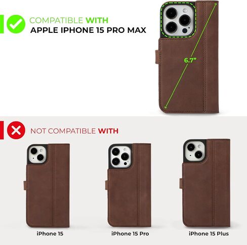 محفظة جلد Snakehive لهاتف iPhone 15 Pro Max - حافظة هاتف من الجلد الحقيقي - جلد طبيعي مع حامل عرض و3 حامل بطاقات - غطاء قابل للطي مع فتحة للبطاقة (بني) in Kuwait