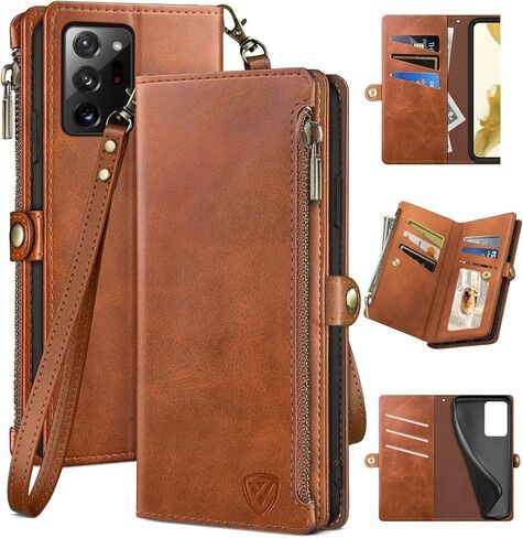 XcaseBar for Samsung Galaxy Note 20 Ultra Wallet case with Zipper 【RFID Blocking】 Credit Card Holder, Flip Folio Book PU Leather Phone case Shockproof Cover Women Men for Note20Ultra case Black in Saudi Arabia