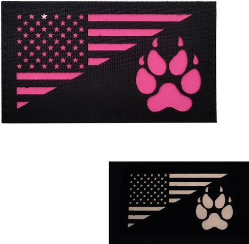 USA Flag K9 Dog IR Reflective Patch Infrared Tactical Morale Embroidered Badge for Animal Vests Harnesses Paw Applique with Hook and Loop Fastener Backing Shoulder (Black) in Saudi Arabia