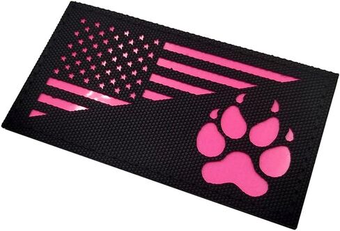 USA Flag K9 Dog IR Reflective Patch Infrared Tactical Morale Embroidered Badge for Animal Vests Harnesses Paw Applique with Hook and Loop Fastener Backing Shoulder (Black) in Saudi Arabia