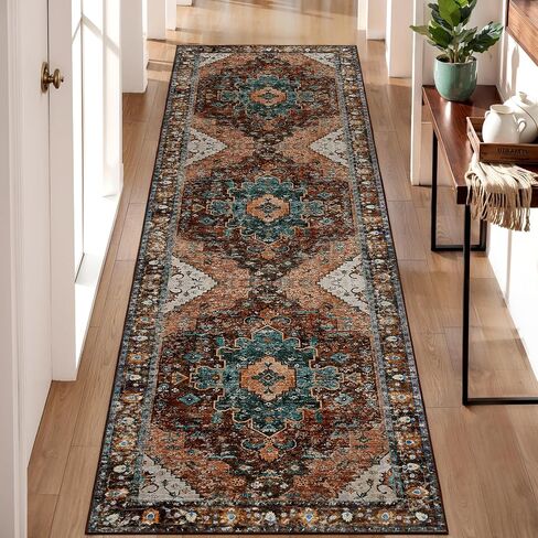 Ciicool Washable Vintage Area Rug, 2x3ft Small Boho Rug, Ultra Soft Rugs for Entryway, Non-Slip Entry Rugs Oriental Low-Pile Indoor Mat Floor Carpet for Entrance Bedroom Kitchen Bathroom Foyer Decor in Saudi Arabia
