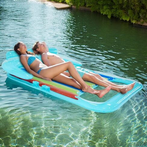 2 Person Inflatable Pool Lounger Float for Two Adults with Cup Holders - for Pool, Lake, Beach, Extra Large Heavy Duty XL Tanning Bed Lounger Floaty Raft for Adult by 4E's Novelty in Saudi Arabia