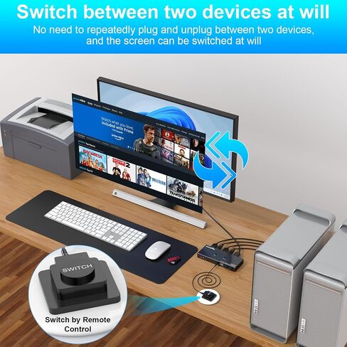 محول USB 2.0 HDMI KVM، شارك جهازي كمبيوتر إلى شاشة واحدة USB KVM محول محول 4Kx2K@60 هرتز عالي الدقة، 3 أجهزة USB تدعم لوحة المفاتيح اللاسلكية والماوس، قرص USB، الطابعة، كاميرا USB إلخ.ST-KVMQ150 in Kuwait