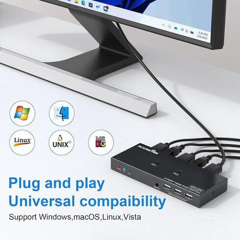 محول USB 2.0 HDMI KVM، شارك جهازي كمبيوتر إلى شاشة واحدة USB KVM محول محول 4Kx2K@60 هرتز عالي الدقة، 3 أجهزة USB تدعم لوحة المفاتيح اللاسلكية والماوس، قرص USB، الطابعة، كاميرا USB إلخ.ST-KVMQ150 in Kuwait