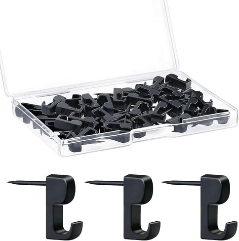 30 قطعة من مسامير الإبهام للتعليق على الحائط، وخطافات دبابيس للتعليق، وشماعات الصور على القماش أو الجدار الخشبي للمكتب المنزلي والمدرسة (أسود) in Kuwait