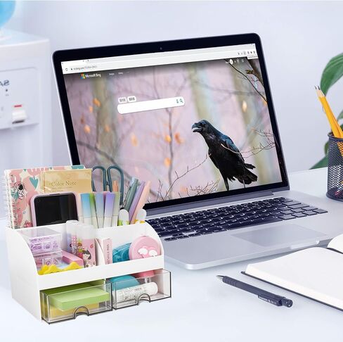 Desk Organizer with 2 Drawers, Multi-Functional Pen Pencil Holder for Desk, Desk Organizers and Accessories Storage Box Caddy with 6 Compartments + Drawers for Office Art Supplies in Saudi Arabia