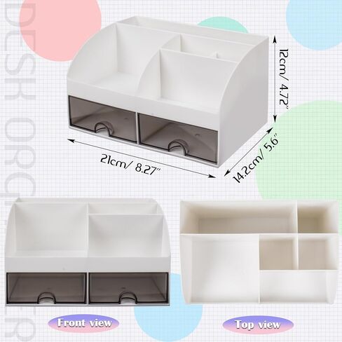Desk Organizer with 2 Drawers, Multi-Functional Pen Pencil Holder for Desk, Desk Organizers and Accessories Storage Box Caddy with 6 Compartments + Drawers for Office Art Supplies in Saudi Arabia