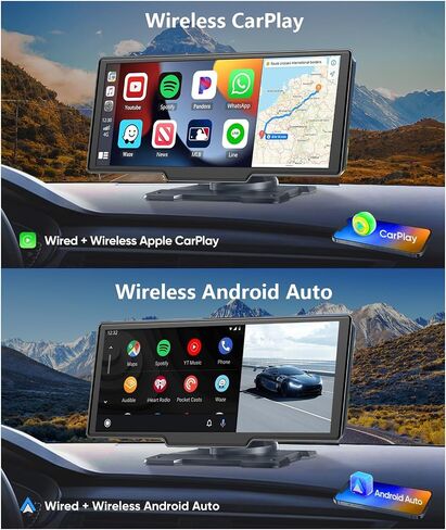 10.26" Wireless Carplay Touchscreen with 2K Dash Cam,1080P Backup Camera,Portable Apple Carplay & Android Auto Car Stereo,GPS Navigation,Bluetooth,AirPlay in Saudi Arabia