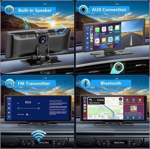 10.26" Wireless Carplay Touchscreen with 2K Dash Cam,1080P Backup Camera,Portable Apple Carplay & Android Auto Car Stereo,GPS Navigation,Bluetooth,AirPlay in Saudi Arabia