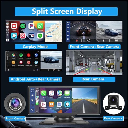 10.26" Wireless Carplay Touchscreen with 2K Dash Cam,1080P Backup Camera,Portable Apple Carplay & Android Auto Car Stereo,GPS Navigation,Bluetooth,AirPlay in Saudi Arabia
