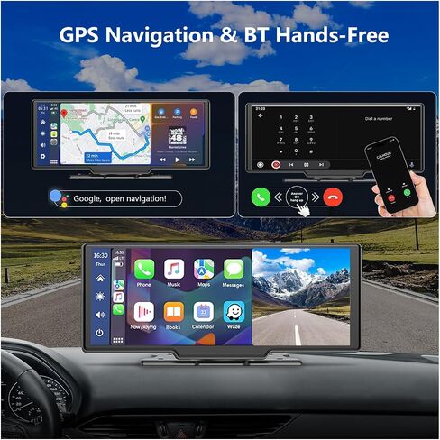 10.26" Wireless Carplay Touchscreen with 2K Dash Cam,1080P Backup Camera,Portable Apple Carplay & Android Auto Car Stereo,GPS Navigation,Bluetooth,AirPlay in Saudi Arabia