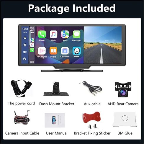 10.26" Wireless Carplay Touchscreen with 2K Dash Cam,1080P Backup Camera,Portable Apple Carplay & Android Auto Car Stereo,GPS Navigation,Bluetooth,AirPlay in Saudi Arabia