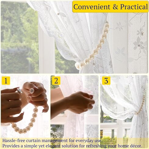 Magnetic Curtain Tiebacks - Elegant Pearl Design, Versatile Curtains Tie Backs for Stylish Room Décor, Nickel-Plated Grip, Tool-Free & Drill-Free, 2 Pack holders, Gold in Saudi Arabia