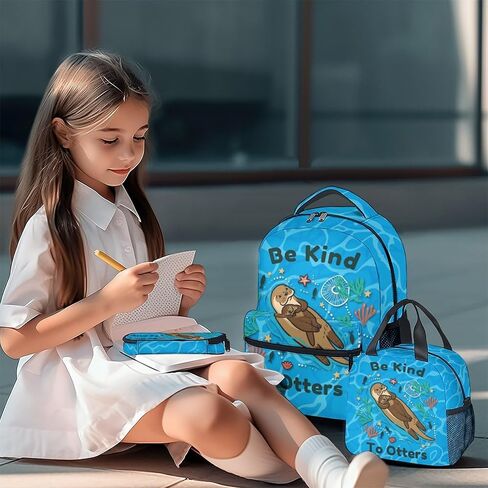 Otter Backpack for Girls & Boys, 16 Inch Beige Backpacks for School, Cute Lightweight Bookbag for Kids in Saudi Arabia