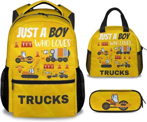 School Backpack for Boys - 17 Inch Large Capacity Aesthetic Construction Kid Backpack - Yellow Durable Truck Bookbag for School, Travel and Camp in Saudi Arabia