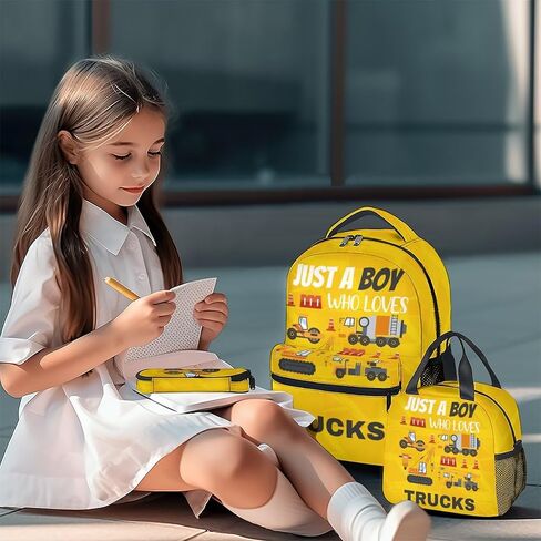 School Backpack for Boys - 17 Inch Large Capacity Aesthetic Construction Kid Backpack - Yellow Durable Truck Bookbag for School, Travel and Camp in Saudi Arabia