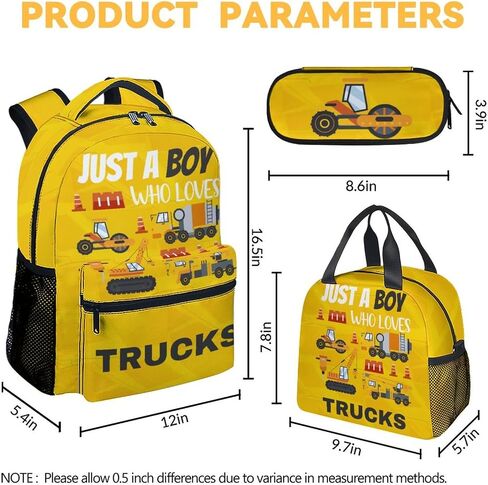 School Backpack for Boys - 17 Inch Large Capacity Aesthetic Construction Kid Backpack - Yellow Durable Truck Bookbag for School, Travel and Camp in Saudi Arabia