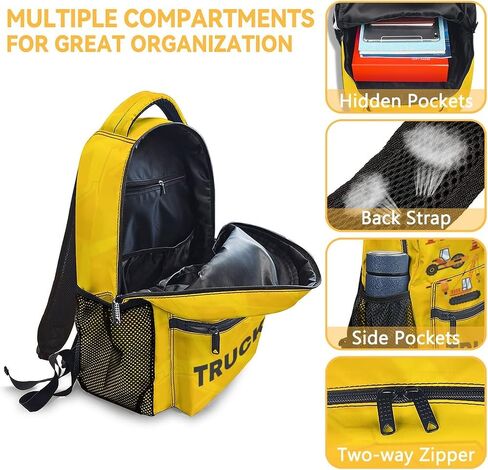 School Backpack for Boys - 17 Inch Large Capacity Aesthetic Construction Kid Backpack - Yellow Durable Truck Bookbag for School, Travel and Camp in Saudi Arabia