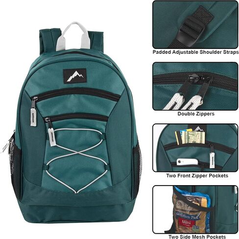 حقيبة ظهر متعددة الألوان مقاس 18 بوصة مع حبل بنجي أمامي للأطفال للمدرسة والنوادي والتخييم والسفر (وردي فاتح) in Kuwait