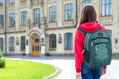 حقيبة ظهر متعددة الألوان مقاس 18 بوصة مع حبل بنجي أمامي للأطفال للمدرسة والنوادي والتخييم والسفر (وردي فاتح) in Kuwait