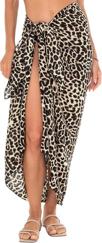 SHU-SHI Women Leopard Print Sarong Pareo Cover Up Bathing Suit Women Animal Beach Wrap Long Pool Trip Resort Skirt in Saudi Arabia