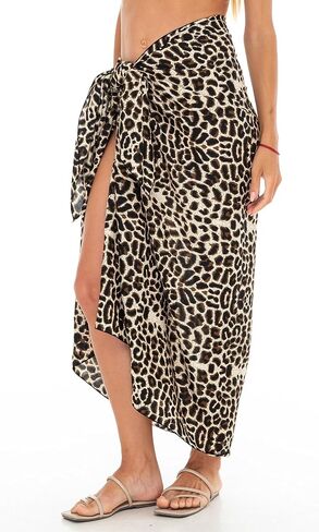 SHU-SHI Women Leopard Print Sarong Pareo Cover Up Bathing Suit Women Animal Beach Wrap Long Pool Trip Resort Skirt in Saudi Arabia