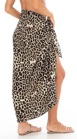 SHU-SHI Women Leopard Print Sarong Pareo Cover Up Bathing Suit Women Animal Beach Wrap Long Pool Trip Resort Skirt in Saudi Arabia