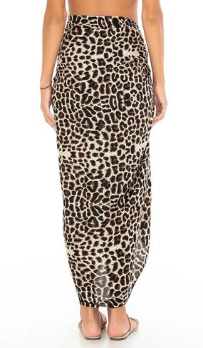 SHU-SHI Women Leopard Print Sarong Pareo Cover Up Bathing Suit Women Animal Beach Wrap Long Pool Trip Resort Skirt in Saudi Arabia