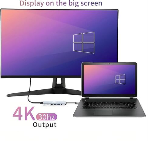 USB C Hub Multiport Adapter 7 in 1 with HDMI Adapter 4K, 100W PD Charging, Two USB 3.0 5Gbps Ports, SD-TF Ports, USB-C Adapter. Docking Station Compatible with MacBook, HP, Lenovo. USB Extender. in Kuwait