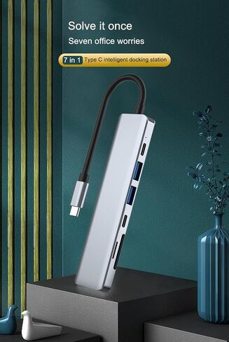USB C Hub Multiport Adapter 7 in 1 with HDMI Adapter 4K, 100W PD Charging, Two USB 3.0 5Gbps Ports, SD-TF Ports, USB-C Adapter. Docking Station Compatible with MacBook, HP, Lenovo. USB Extender. in Kuwait