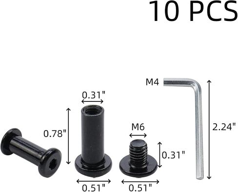 10Pcs M6×25mm Socket Cap Screws Stainless Steel Barrel Nuts and Bolts Silver Binding Screws with Allen Wrench for Decorative Bags Belt Buckle Furniture Bed Cabinet (Style 1) in Saudi Arabia