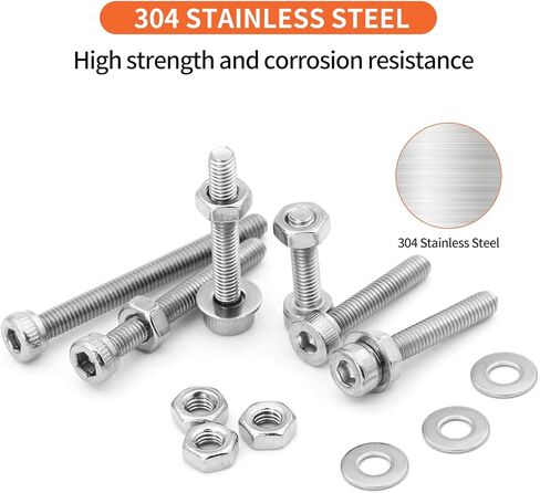 1310PCS M3 x 4/5/6/8/10/12/14/16/18/20/25/30mm Hex Socket Head Cap Screws Bolts and Nuts Flat Washers Assortment Kit, 304 Stainless Steel, Metric Machine Fully Thread, Allen Hex Drive in Kuwait