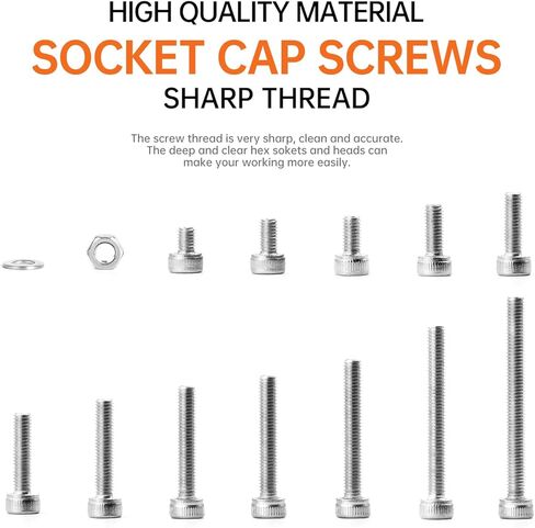 1310PCS M3 x 4/5/6/8/10/12/14/16/18/20/25/30mm Hex Socket Head Cap Screws Bolts and Nuts Flat Washers Assortment Kit, 304 Stainless Steel, Metric Machine Fully Thread, Allen Hex Drive in Kuwait
