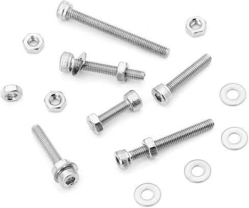 1310PCS M3 x 4/5/6/8/10/12/14/16/18/20/25/30mm Hex Socket Head Cap Screws Bolts and Nuts Flat Washers Assortment Kit, 304 Stainless Steel, Metric Machine Fully Thread, Allen Hex Drive in Kuwait