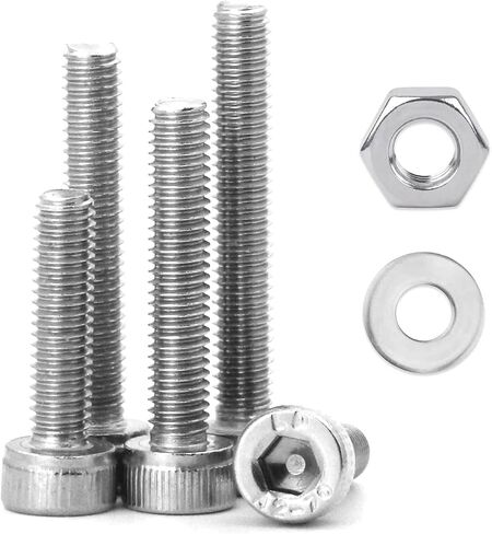 1310PCS M3 x 4/5/6/8/10/12/14/16/18/20/25/30mm Hex Socket Head Cap Screws Bolts and Nuts Flat Washers Assortment Kit, 304 Stainless Steel, Metric Machine Fully Thread, Allen Hex Drive in Kuwait